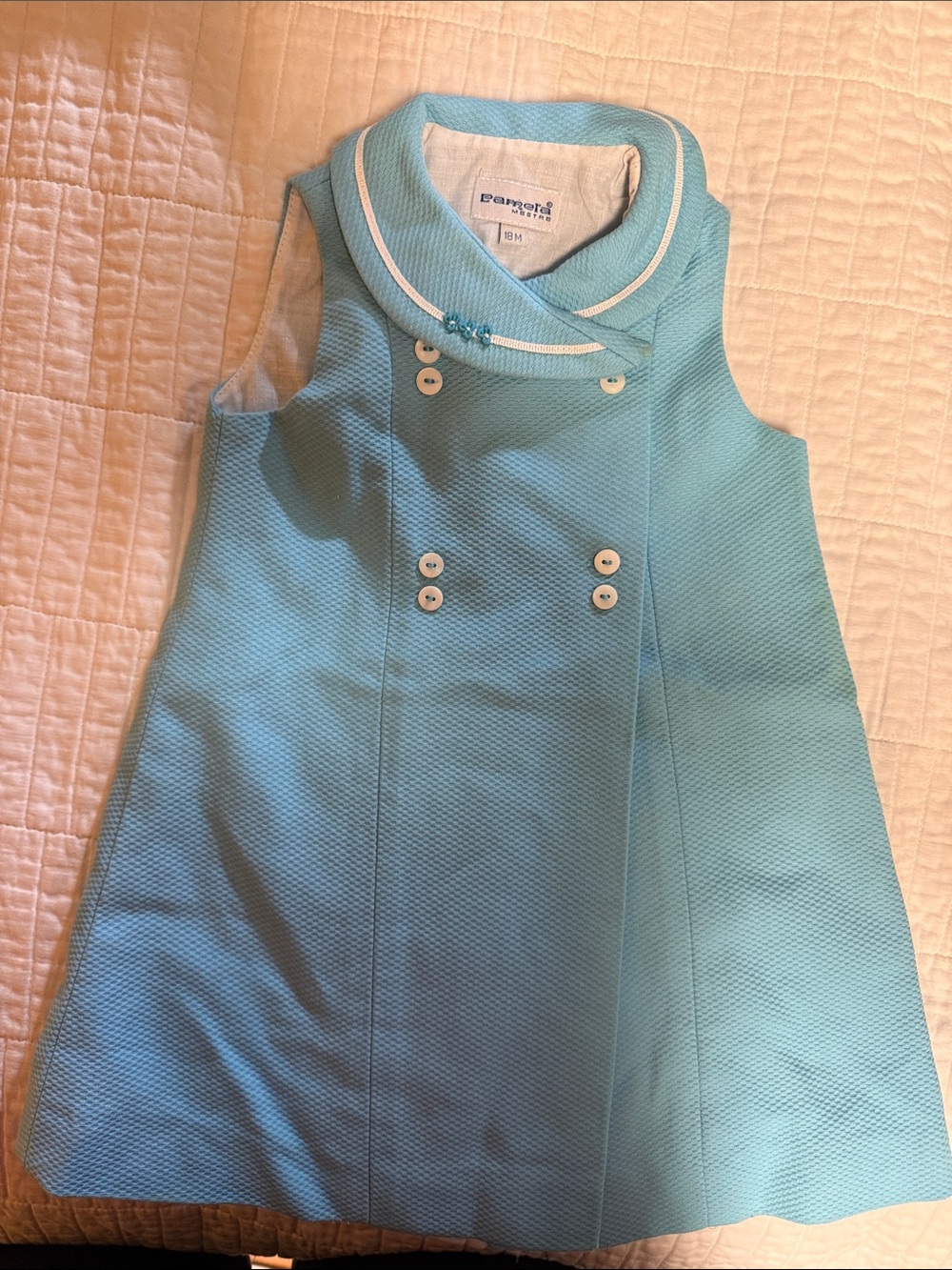 Petit Ami Aqua Textured Sleeveless Dress for Girls